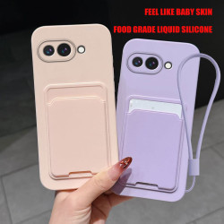 Case for Google Pixel 9a Liquid Silicone Card Holder Soft Phone Skin Cover Pixel 9 Pro XL Shockproof Back Pocket Wallet Funda