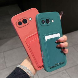 Case for Google Pixel 9a Liquid Silicone Card Holder Soft Phone Skin Cover Pixel 9 Pro XL Shockproof Back Pocket Wallet Funda