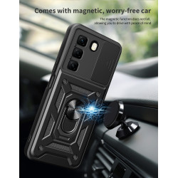 For Infinix Hot 50 4G 5G Case With Slide Lens Cover Rotating Ring Shockproof Stand Holder Phone Case