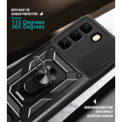 For Infinix Hot 50 4G 5G Case With Slide Lens Cover Rotating Ring Shockproof Stand Holder Phone Case