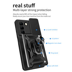 For Infinix Hot 50 4G 5G Case With Slide Lens Cover Rotating Ring Shockproof Stand Holder Phone Case