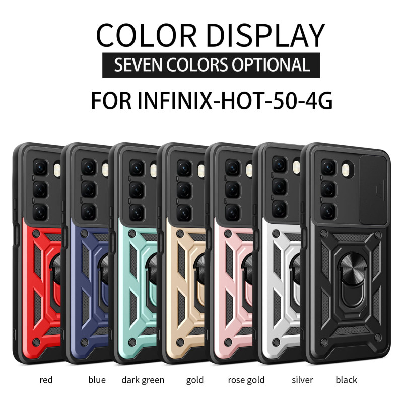 For Infinix Hot 50 4G 5G Case With Slide Lens Cover Rotating Ring Shockproof Stand Holder Phone Case