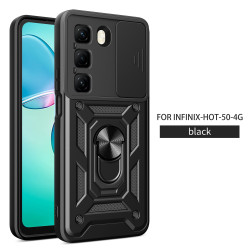 For Infinix Hot 50 4G 5G Case With Slide Lens Cover Rotating Ring Shockproof Stand Holder Phone Case