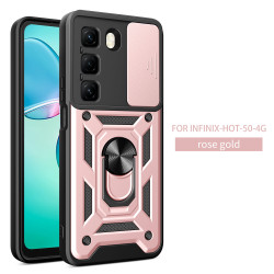For Infinix Hot 50 4G 5G Case With Slide Lens Cover Rotating Ring Shockproof Stand Holder Phone Case
