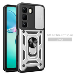 For Infinix Hot 50 4G 5G Case With Slide Lens Cover Rotating Ring Shockproof Stand Holder Phone Case
