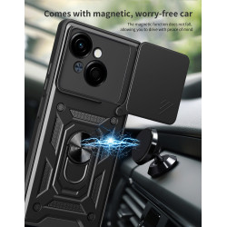 For Tecno Spark Go 1 Case With Slide Lens Cover Rotating Ring Shockproof Stand Holder Phone Case