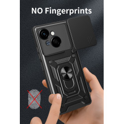 For Tecno Spark Go 1 Case With Slide Lens Cover Rotating Ring Shockproof Stand Holder Phone Case