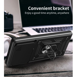 For Tecno Spark Go 1 Case With Slide Lens Cover Rotating Ring Shockproof Stand Holder Phone Case