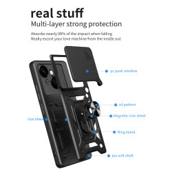 For Tecno Spark Go 1 Case With Slide Lens Cover Rotating Ring Shockproof Stand Holder Phone Case