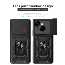 For Tecno Spark Go 1 Case With Slide Lens Cover Rotating Ring Shockproof Stand Holder Phone Case