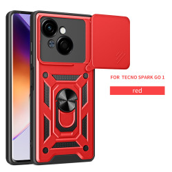 For Tecno Spark Go 1 Case With Slide Lens Cover Rotating Ring Shockproof Stand Holder Phone Case