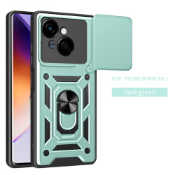 For Tecno Spark Go 1 Case With Slide Lens Cover Rotating Ring Shockproof Stand Holder Phone Case