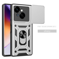 For Tecno Spark Go 1 Case With Slide Lens Cover Rotating Ring Shockproof Stand Holder Phone Case