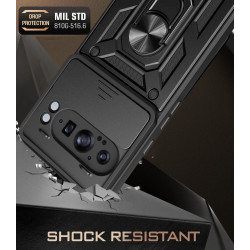 For Google Pixel 9 Pro XL Case With Slide Lens Cover Rotating Ring Shockproof Stand Holder Phone Case