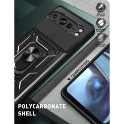For Google Pixel 9 Pro XL Case With Slide Lens Cover Rotating Ring Shockproof Stand Holder Phone Case