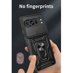 For Google Pixel 9 Pro XL Case With Slide Lens Cover Rotating Ring Shockproof Stand Holder Phone Case
