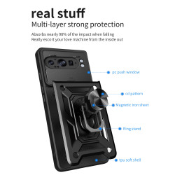For Google Pixel 9 Pro XL Case With Slide Lens Cover Rotating Ring Shockproof Stand Holder Phone Case