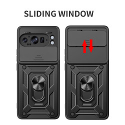 For Google Pixel 9 Pro XL Case With Slide Lens Cover Rotating Ring Shockproof Stand Holder Phone Case