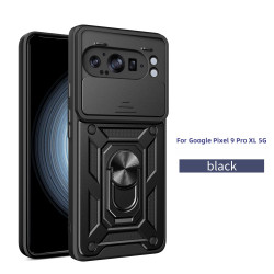 For Google Pixel 9 Pro XL Case With Slide Lens Cover Rotating Ring Shockproof Stand Holder Phone Case