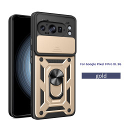 For Google Pixel 9 Pro XL Case With Slide Lens Cover Rotating Ring Shockproof Stand Holder Phone Case
