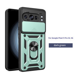 For Google Pixel 9 Pro XL Case With Slide Lens Cover Rotating Ring Shockproof Stand Holder Phone Case
