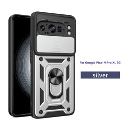 For Google Pixel 9 Pro XL Case With Slide Lens Cover Rotating Ring Shockproof Stand Holder Phone Case