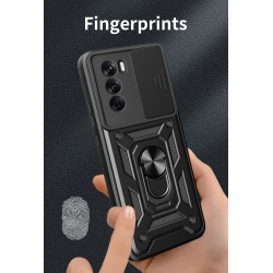 For Oppo Reno12 Case With Slide Lens Cover Rotating Ring Shockproof Stand Holder Phone Case