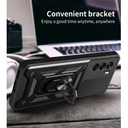 For Oppo Reno12 Case With Slide Lens Cover Rotating Ring Shockproof Stand Holder Phone Case