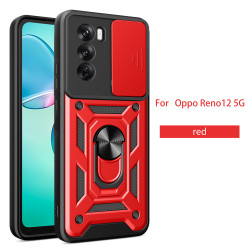 For Oppo Reno12 Case With Slide Lens Cover Rotating Ring Shockproof Stand Holder Phone Case