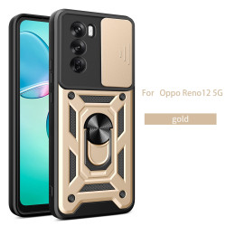 For Oppo Reno12 Case With Slide Lens Cover Rotating Ring Shockproof Stand Holder Phone Case