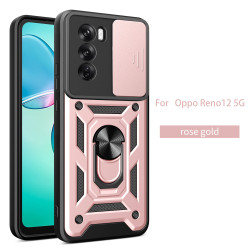 For Oppo Reno12 Case With Slide Lens Cover Rotating Ring Shockproof Stand Holder Phone Case