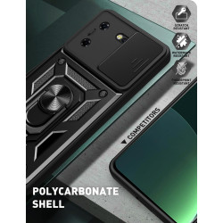 For Tecno Pova 5 Case With Slide Lens Cover Rotating Ring Shockproof Stand Holder Phone Case