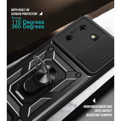 For Tecno Pova 5 Case With Slide Lens Cover Rotating Ring Shockproof Stand Holder Phone Case