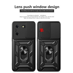 For Tecno Pova 5 Case With Slide Lens Cover Rotating Ring Shockproof Stand Holder Phone Case