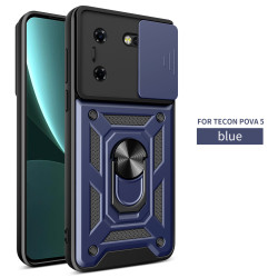 For Tecno Pova 5 Case With Slide Lens Cover Rotating Ring Shockproof Stand Holder Phone Case
