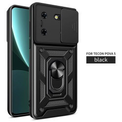 For Tecno Pova 5 Case With Slide Lens Cover Rotating Ring Shockproof Stand Holder Phone Case