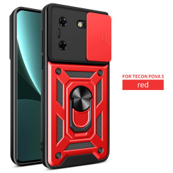 For Tecno Pova 5 Case With Slide Lens Cover Rotating Ring Shockproof Stand Holder Phone Case