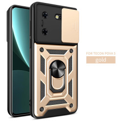 For Tecno Pova 5 Case With Slide Lens Cover Rotating Ring Shockproof Stand Holder Phone Case