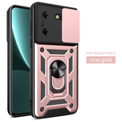 For Tecno Pova 5 Case With Slide Lens Cover Rotating Ring Shockproof Stand Holder Phone Case