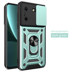 For Tecno Pova 5 Case With Slide Lens Cover Rotating Ring Shockproof Stand Holder Phone Case