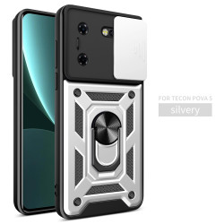 For Tecno Pova 5 Case With Slide Lens Cover Rotating Ring Shockproof Stand Holder Phone Case