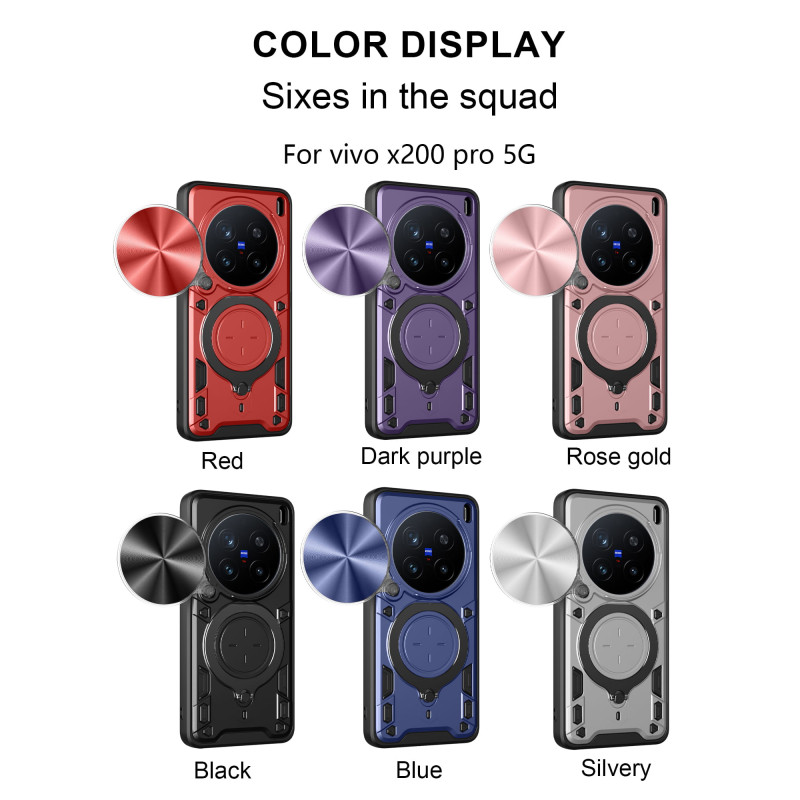 Case For vivo X200 Pro Magnetic Slide Camera Protection Cover 360 Rotate Kickstand Armor Ring X200 Funda Capa