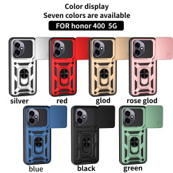 For Honor 400 Case With Slide Lens Cover 400 Lite Rotating Ring Shockproof Stand Holder Phone Case