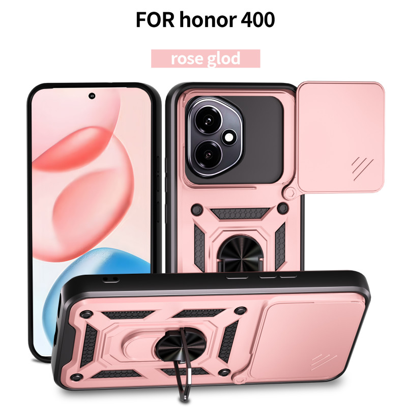 For Honor 400 Case With Slide Lens Cover 400 Lite Rotating Ring Shockproof Stand Holder Phone Case
