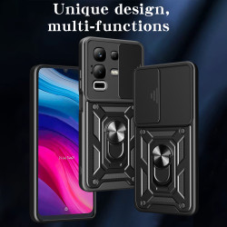 For Infinix Note 50x Case With Slide Lens Cover Rotating Ring Shockproof Stand Holder Phone Case