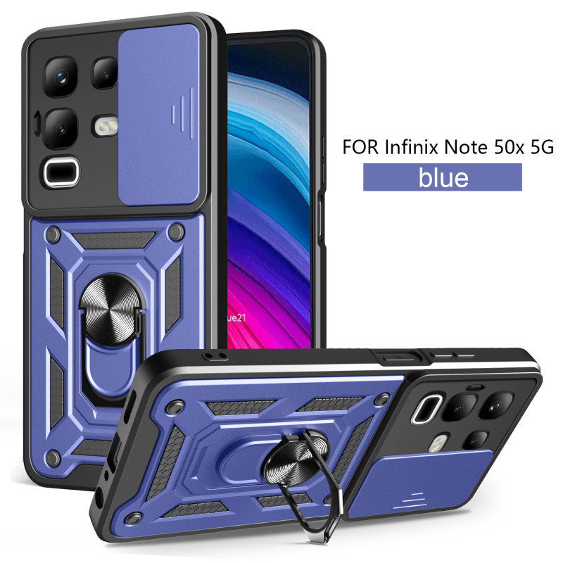 For Infinix Note 50x Case With Slide Lens Cover Rotating Ring Shockproof Stand Holder Phone Case