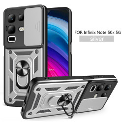 For Infinix Note 50x Case With Slide Lens Cover Rotating Ring Shockproof Stand Holder Phone Case