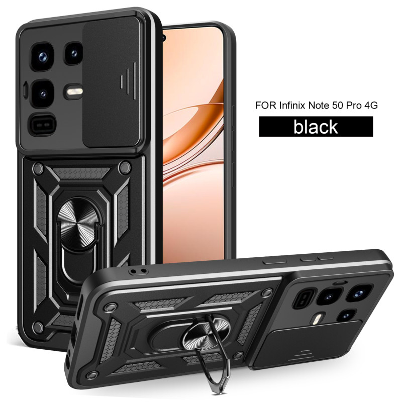 For Infinix Note 50 Pro 4G Case With Slide Lens Cover Note 50 4G Note 40 Pro 5G Note 40 4G Rotating Ring Shockproof Stand Holder Phone Case