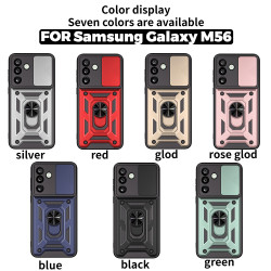 For Samsung Galaxy M56 Case With Slide Lens Cover Galaxy M55 M54 5G Rotating Ring Shockproof Stand Holder Phone Case
