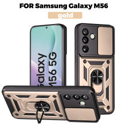 For Samsung Galaxy M56 Case With Slide Lens Cover Galaxy M55 M54 5G Rotating Ring Shockproof Stand Holder Phone Case